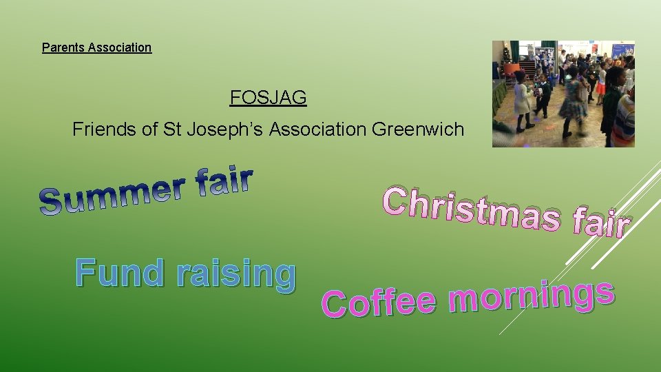 Parents Association FOSJAG Friends of St Joseph’s Association Greenwich Christmas Fund raising fair s