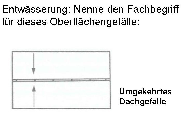 Entwässerung: Nenne den Fachbegriff für dieses Oberflächengefälle: Umgekehrtes Dachgefälle 