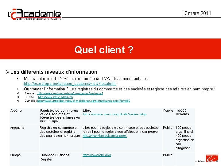 17 mars 2014 Quel client ? ØLes différents niveaux d’information • • Mon client 17 mars 2014 Quel client ? ØLes différents niveaux d’information • • Mon client