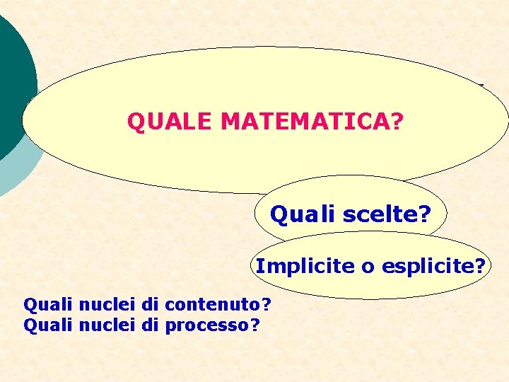 QUALE MATEMATICA? Quali scelte? Implicite o esplicite? Quali nuclei di contenuto? Quali nuclei di