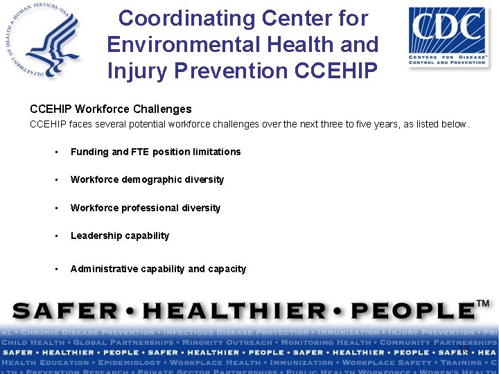 Coordinating Center for Environmental Health and Injury Prevention CCEHIP Workforce Challenges CCEHIP faces several