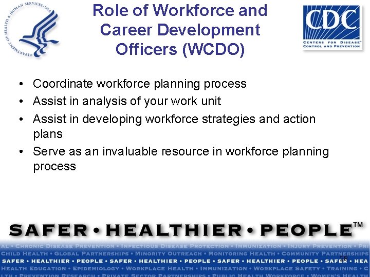 Role of Workforce and Career Development Officers (WCDO) • Coordinate workforce planning process •