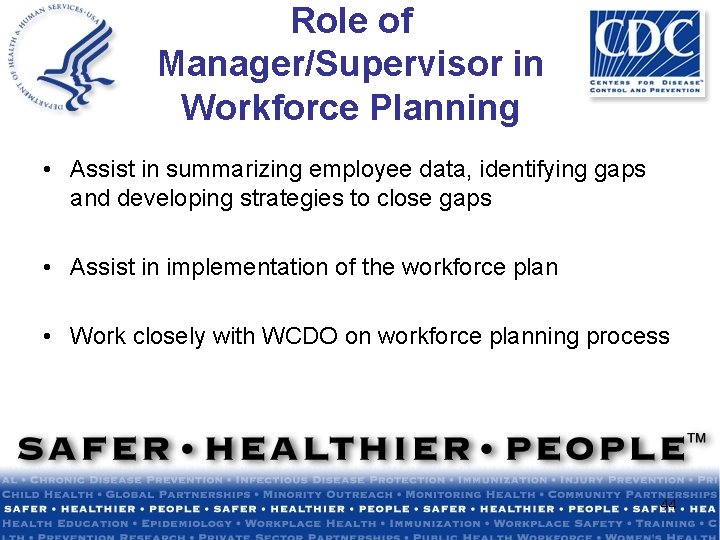 Role of Manager/Supervisor in Workforce Planning • Assist in summarizing employee data, identifying gaps