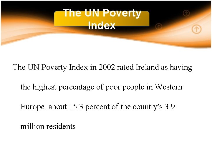 The UN Poverty Index in 2002 rated Ireland as having the highest percentage of