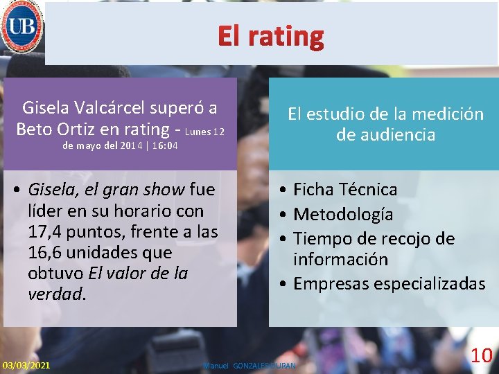 Gisela Valcárcel superó a Beto Ortiz en rating - Lunes 12 El estudio de