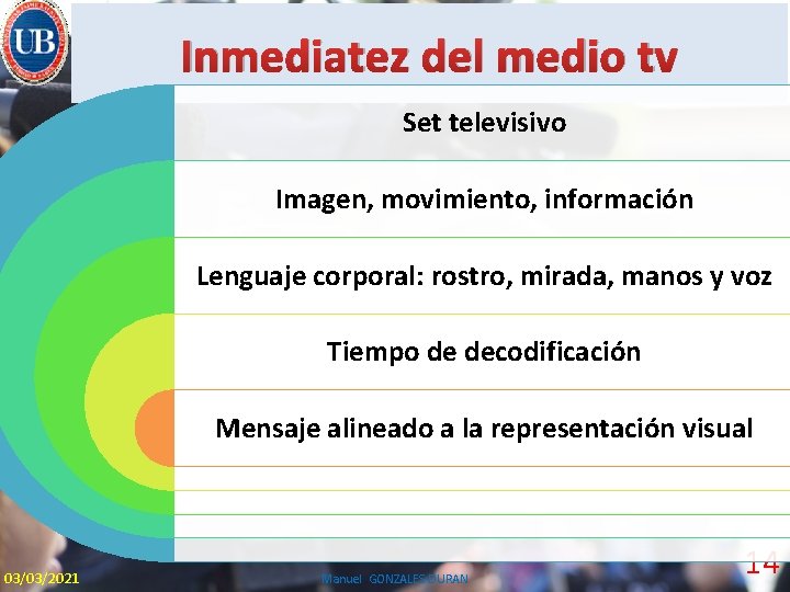 Inmediatez del medio tv Set televisivo Imagen, movimiento, información Lenguaje corporal: rostro, mirada, manos