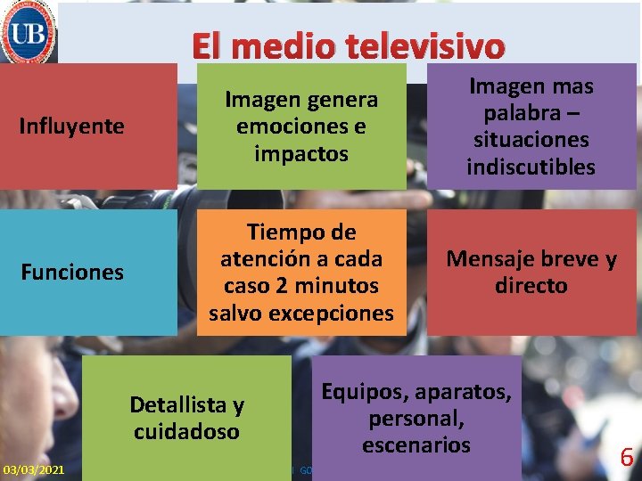 El medio televisivo Influyente Imagen genera emociones e impactos Imagen mas palabra – situaciones