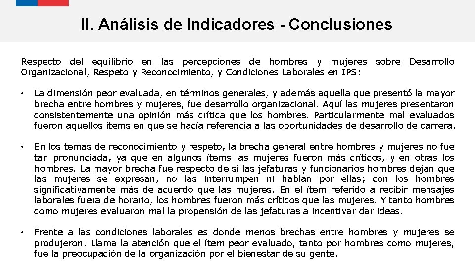 II. Análisis de Indicadores - Conclusiones Respecto del equilibrio en las percepciones de hombres