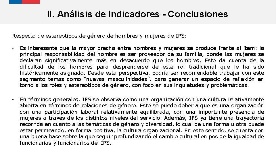 II. Análisis de Indicadores - Conclusiones Respecto de estereotipos de género de hombres y