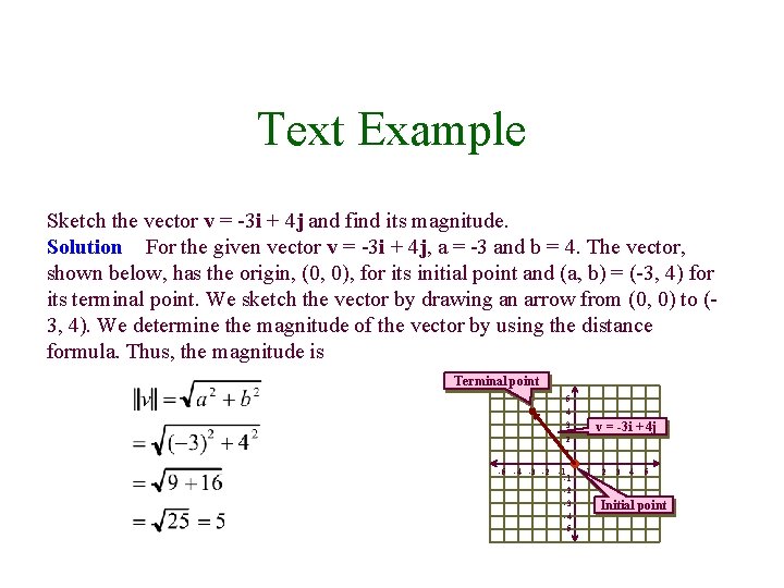 Text Example Sketch the vector v = -3 i + 4 j and find
