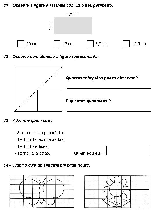 11 – Observa a figura e assinala com o seu perímetro. 2 cm 4,