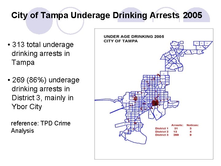 City of Tampa Underage Drinking Arrests 2005 • 313 total underage drinking arrests in