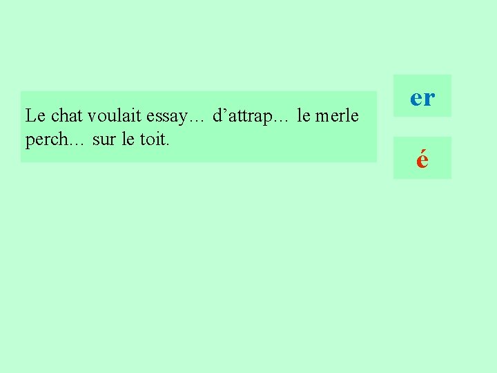 14 Le chat voulait essay… d’attrap… le merle perch… sur le toit. er é