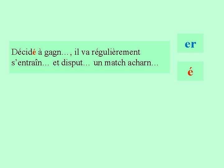 15 Décidé à gagn…, il va régulièrement s’entraîn… et disput… un match acharn… er