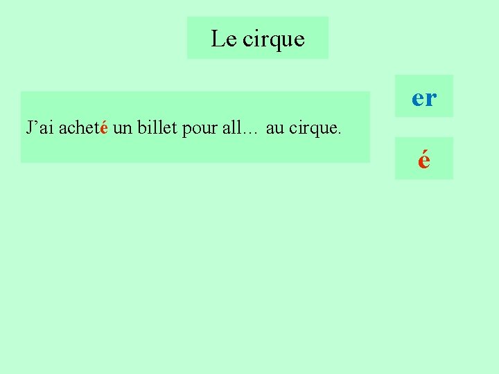 Le cirque 1 er J’ai acheté un billet pour all… au cirque. é 