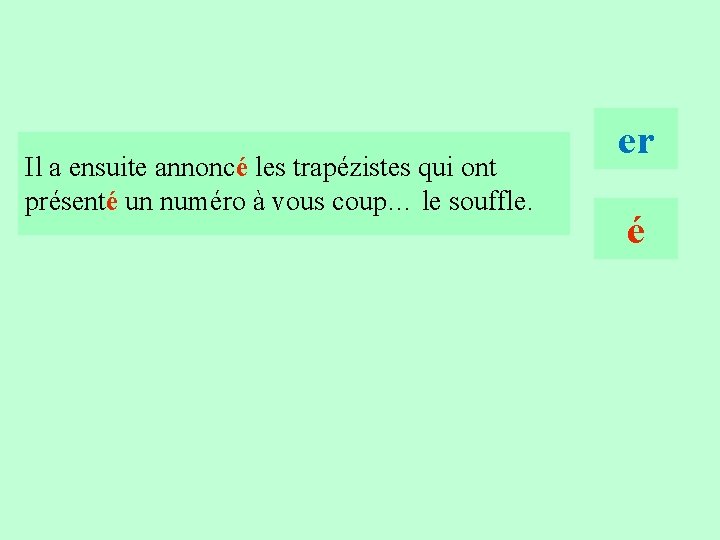 12 Il a ensuite annoncé les trapézistes qui ont présenté un numéro à vous