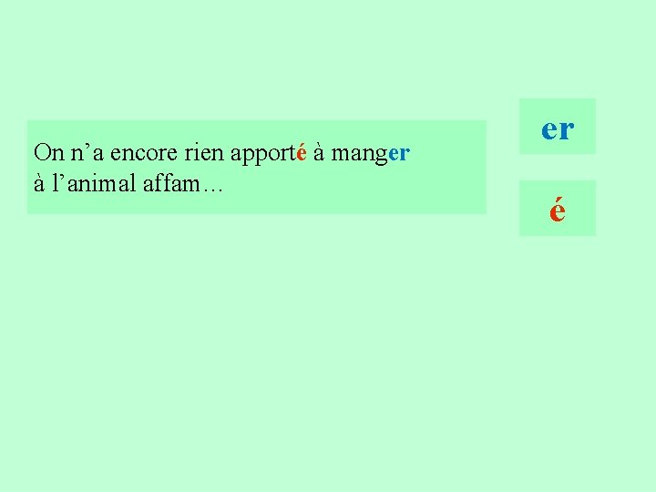 1 On n’a encore rien apporté à manger à l’animal affam… er é 