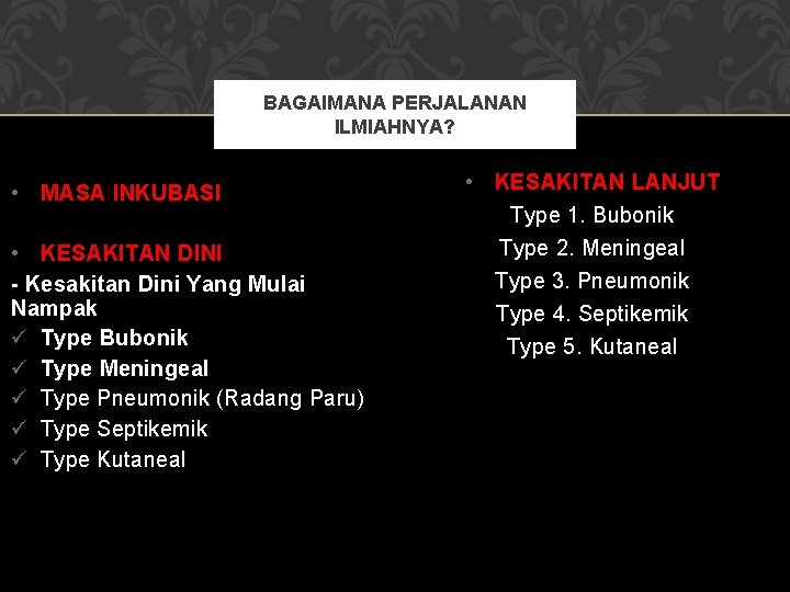 BAGAIMANA PERJALANAN ILMIAHNYA? • MASA INKUBASI • KESAKITAN DINI - Kesakitan Dini Yang Mulai