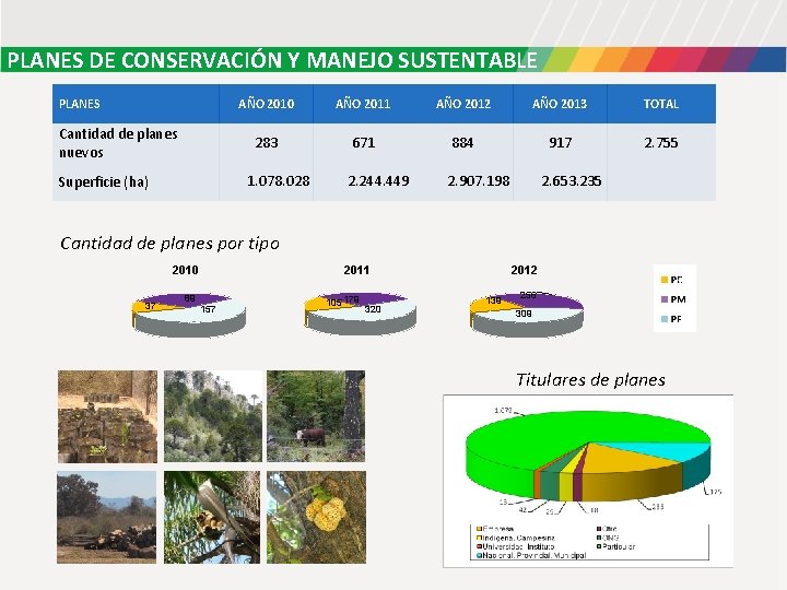PLANES DE CONSERVACIÓN Y MANEJO SUSTENTABLE PLANES Cantidad de planes nuevos AÑO 2010 AÑO PLANES DE CONSERVACIÓN Y MANEJO SUSTENTABLE PLANES Cantidad de planes nuevos AÑO 2010 AÑO