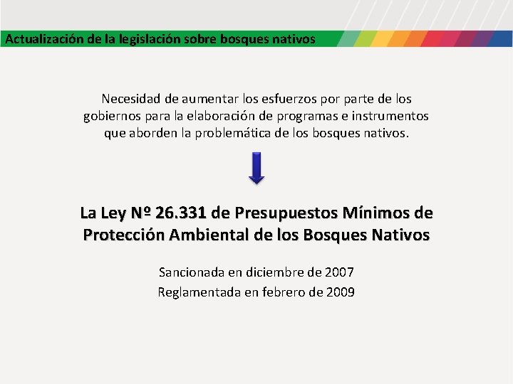 Actualización de la legislación sobre bosques nativos Necesidad de aumentar los esfuerzos por parte Actualización de la legislación sobre bosques nativos Necesidad de aumentar los esfuerzos por parte