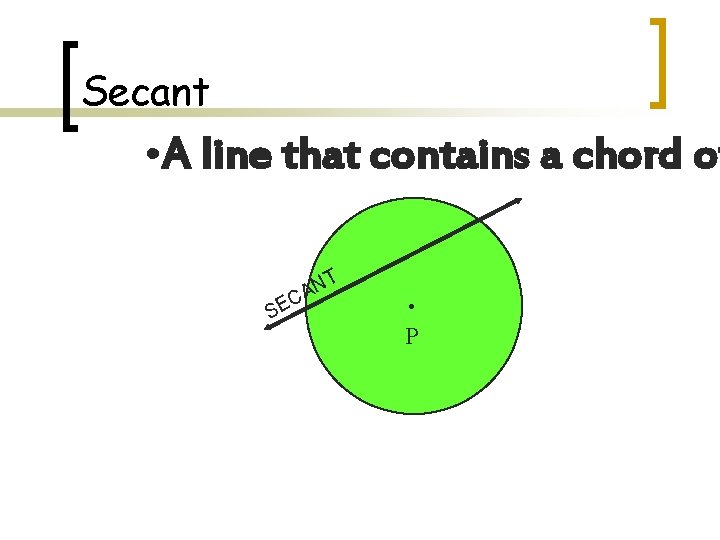 Secant • A line that contains a chord of SE NT A C .