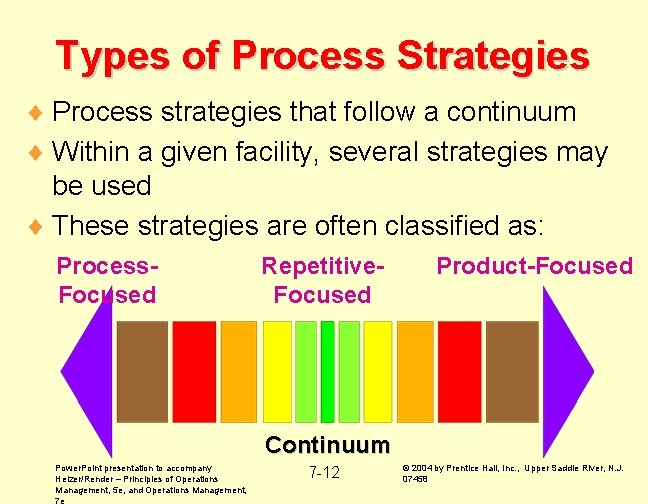 Types of Process Strategies ¨ Process strategies that follow a continuum ¨ Within a