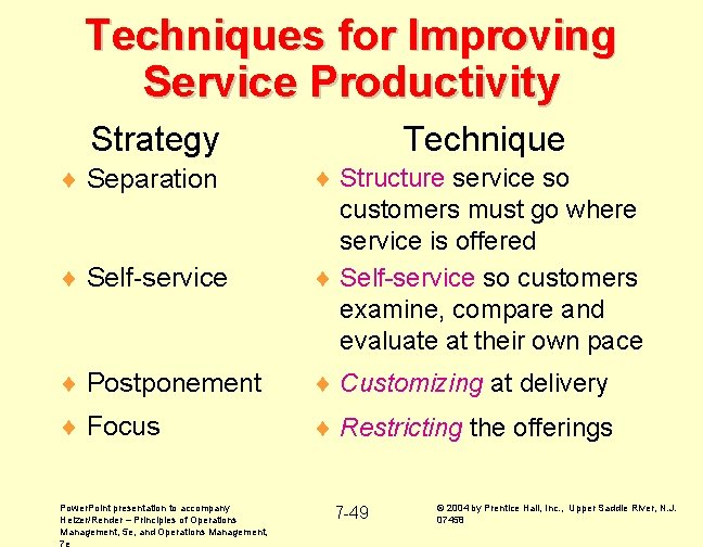 Techniques for Improving Service Productivity Strategy ¨ Separation ¨ Self-service Technique ¨ Structure service