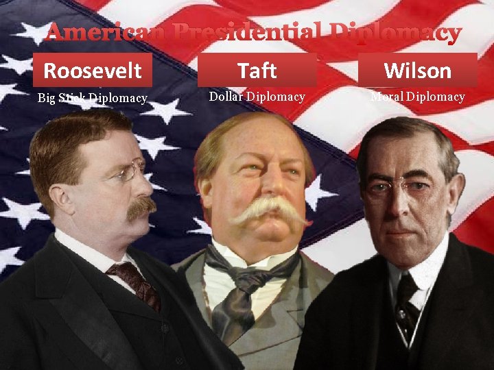 American Presidential Diplomacy Roosevelt Taft Wilson Big Stick Diplomacy Dollar Diplomacy Moral Diplomacy 