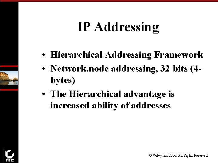 IP Addressing • Hierarchical Addressing Framework • Network. node addressing, 32 bits (4 bytes)