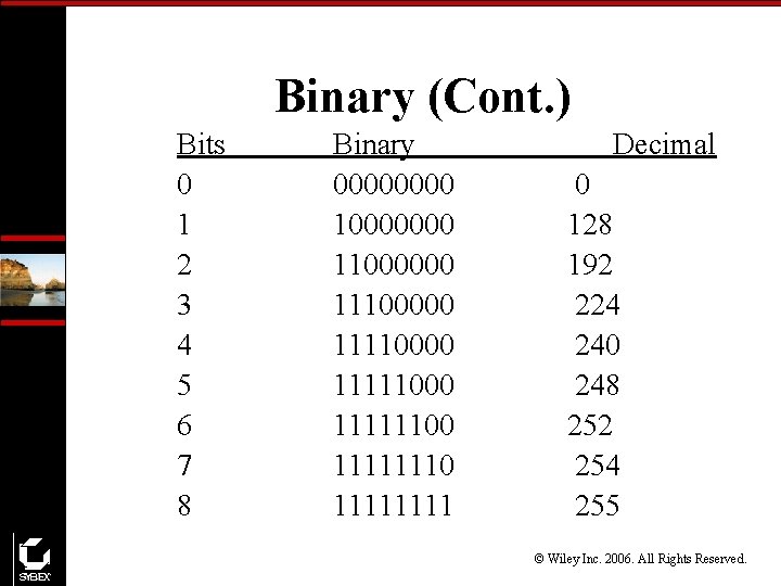 Binary (Cont. ) Bits 0 1 2 3 4 5 6 7 8 Binary