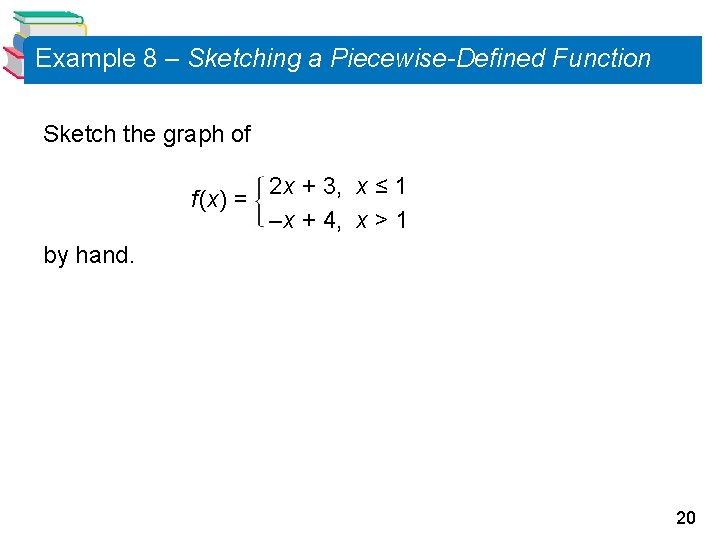 Example 8 – Sketching a Piecewise-Defined Function Sketch the graph of f (x) =