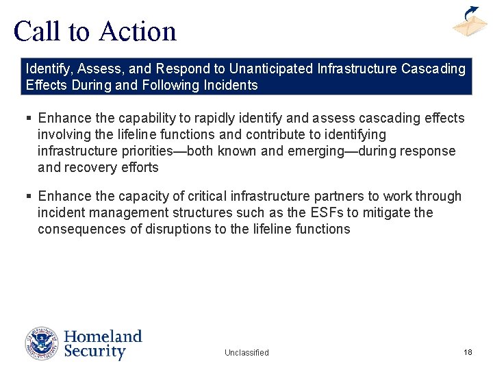 Call to Action Identify, Assess, and Respond to Unanticipated Infrastructure Cascading Effects During and Call to Action Identify, Assess, and Respond to Unanticipated Infrastructure Cascading Effects During and