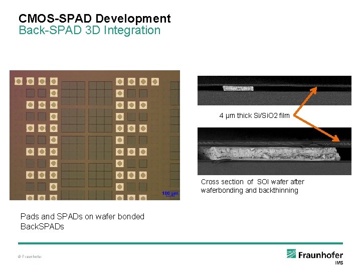 CMOS-SPAD Development Back-SPAD 3 D Integration 4 µm thick Si/Si. O 2 film Cross