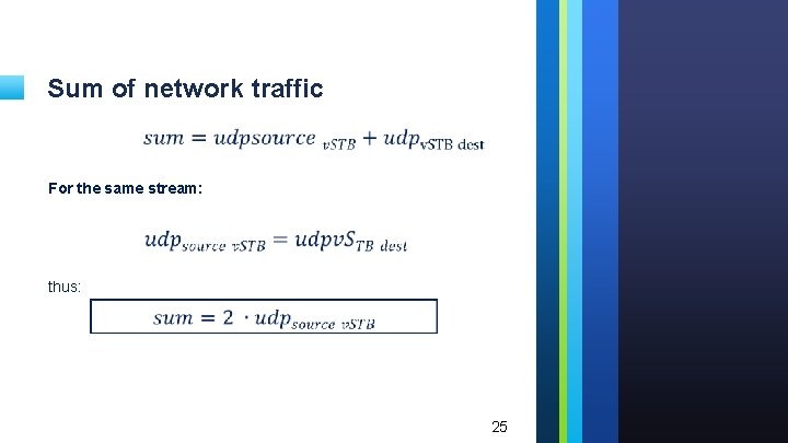 Sum of network traffic For the same stream: thus: 25 