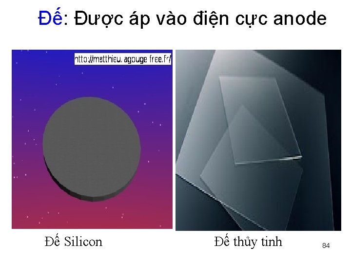 Đế: Được áp vào điện cực anode Đế Silicon Đế thủy tinh 84 