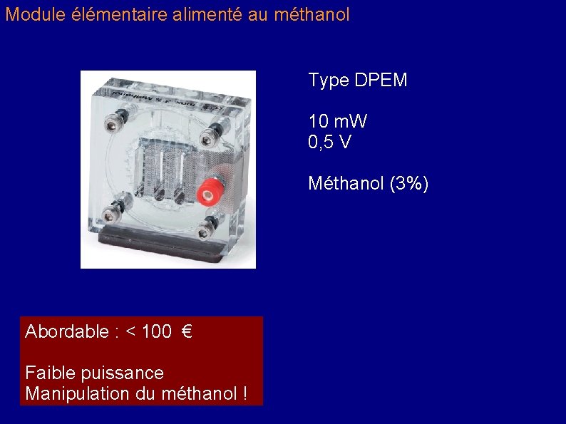 Module élémentaire alimenté au méthanol Type DPEM 10 m. W 0, 5 V Méthanol