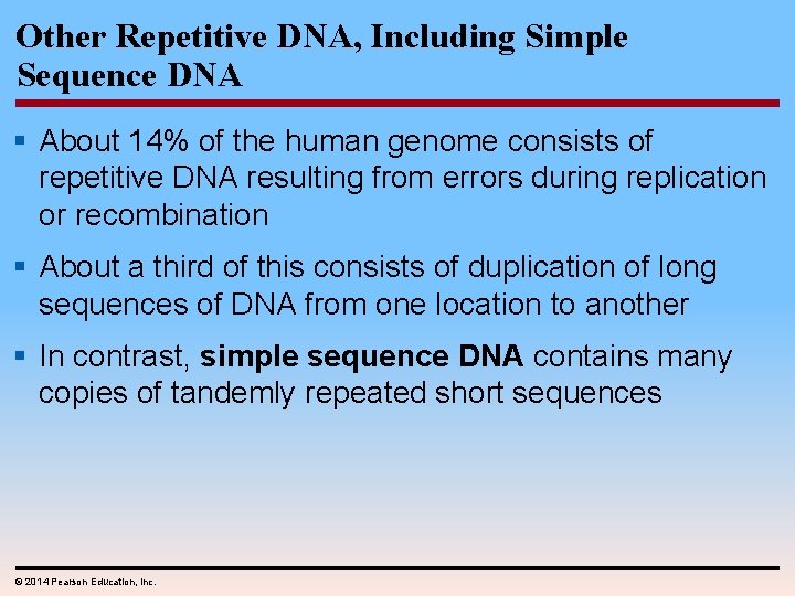 Other Repetitive DNA, Including Simple Sequence DNA § About 14% of the human genome