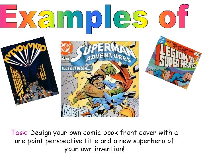 Task: Design your own comic book front cover with a one point perspective title