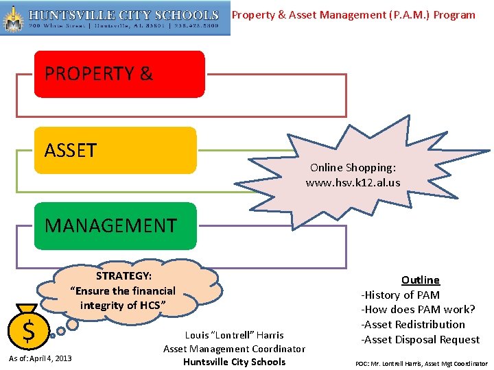Property & Asset Management (P. A. M. ) Program PROPERTY & ASSET Online Shopping: