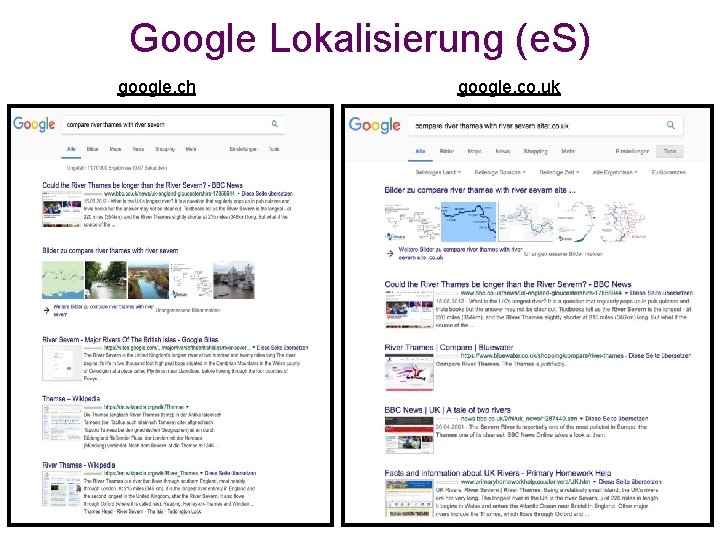 Google Lokalisierung (e. S) google. ch google. co. uk 