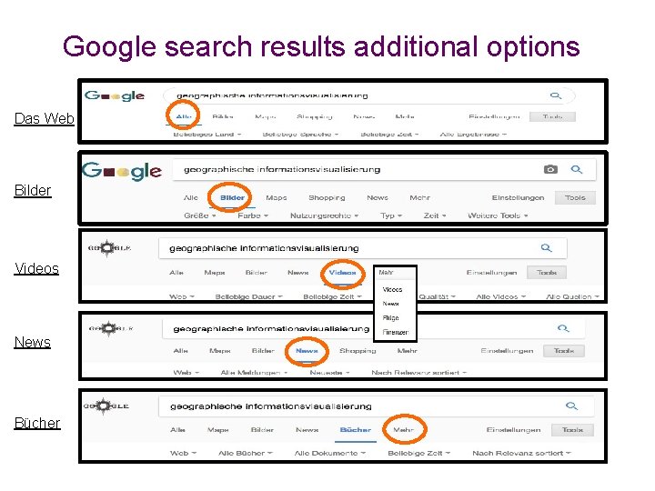 Google search results additional options Das Web Bilder Videos News Bücher 