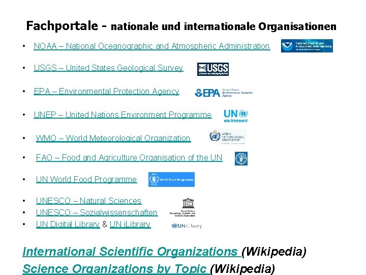 Fachportale - nationale und internationale Organisationen • NOAA – National Oceanographic and Atmospheric Administration