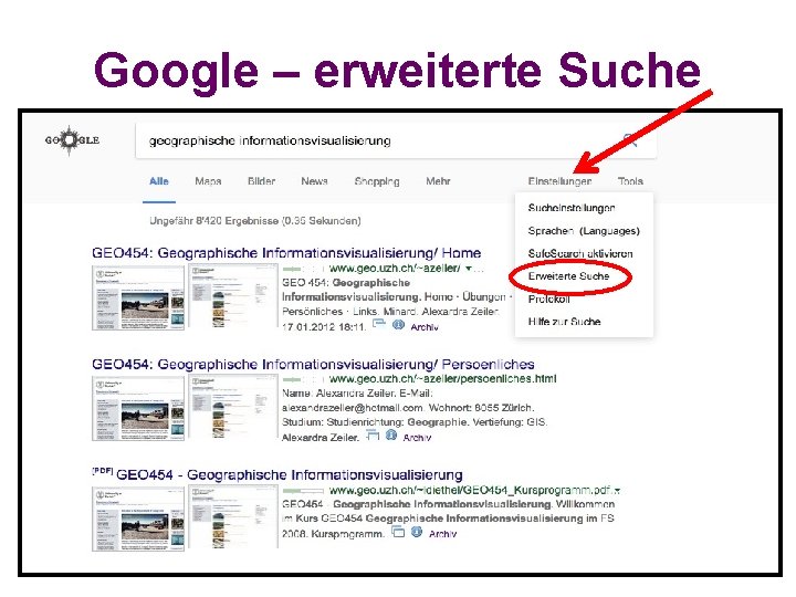 Google – erweiterte Suche 