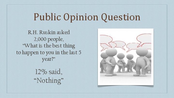 Public Opinion Question R. H. Ruskin asked 2, 000 people, “What is the best