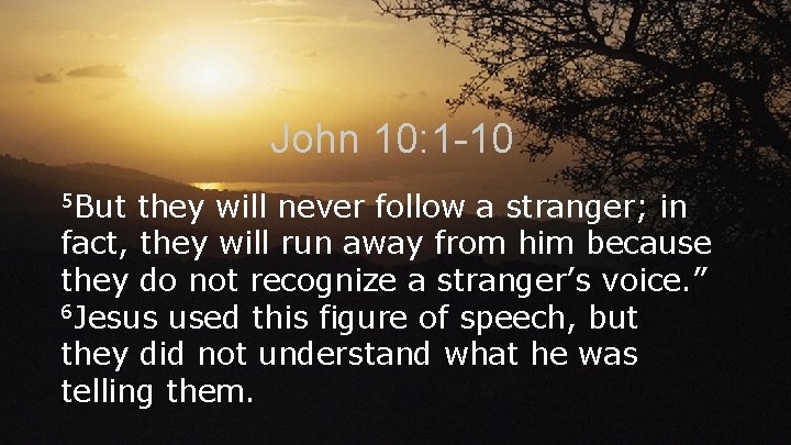 John 10: 1 -10 5 But they will never follow a stranger; in fact,
