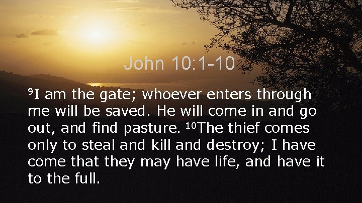 John 10: 1 -10 9 I am the gate; whoever enters through me will