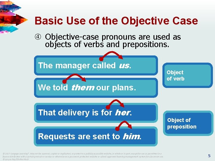 Basic Use of the Objective Case Objective-case pronouns are used as objects of verbs Basic Use of the Objective Case Objective-case pronouns are used as objects of verbs