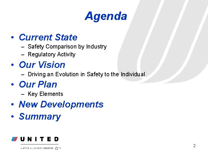 Agenda • Current State – Safety Comparison by Industry – Regulatory Activity • Our