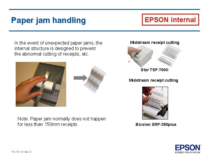 Paper jam handling In the event of unexpected paper jams, the internal structure is