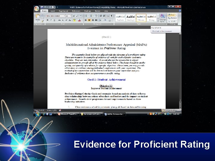 Evidence for Proficient Rating 